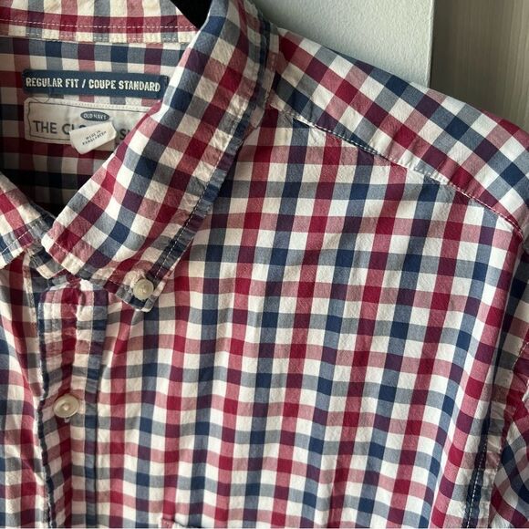 Old Navy Navy Maroon Checkered Classic Regular Fit Buttondown Dress Shirt - XL - Picture 3 of 5
